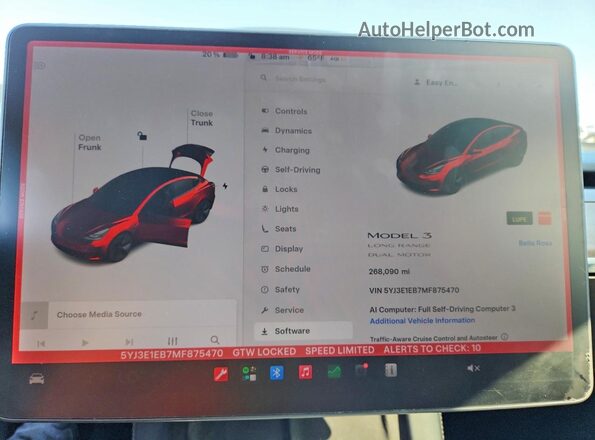 5YJ3E1EB7MF875470 2021 TESLA MODEL Red Vista del cuadro de instrumentos