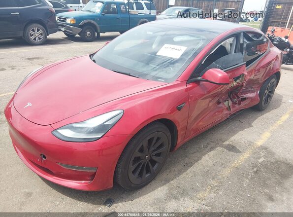 5YJ3E1EB7NF131899 2022 TESLA MODEL 3 Red წინა მარცხენა ხედი სამი მეოთხედიდან