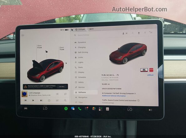 5YJ3E1EB7NF131899 2022 TESLA MODEL 3 Red უკანა სავარძლების ხედი