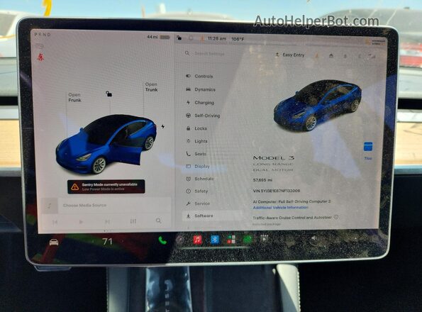 5YJ3E1EB7NF133006 2022 TESLA MODEL Blue Вид щитка приладів