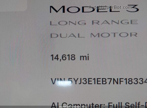 5YJ3E1EB7NF183341 2022 TESLA MODEL 3 Белый 