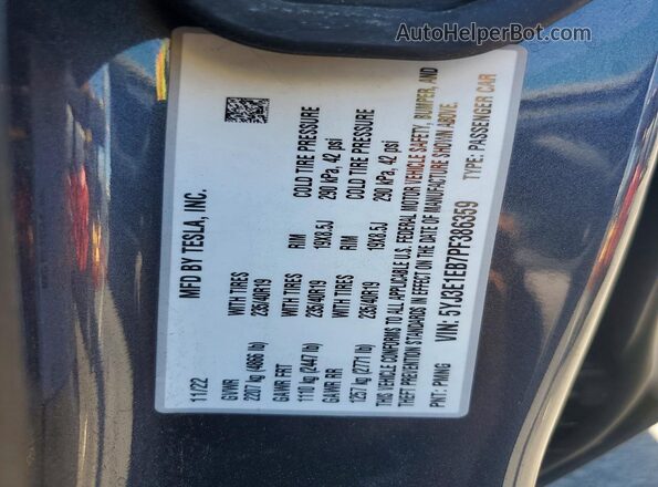 5YJ3E1EB7PF386359 2023 TESLA MODEL Gray Widok naklejki z numerem VIN