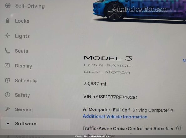 5YJ3E1EB7RF746281 2024 TESLA MODEL 3 Белый Вид задних сидений