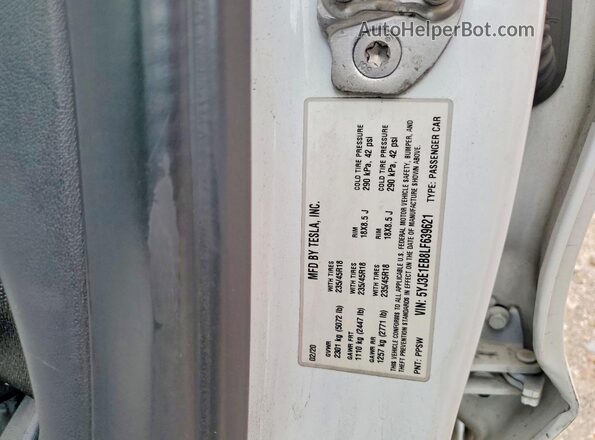 5YJ3E1EB8LF639621 2020 TESLA MODEL White ძრავის განყოფილების ხედი