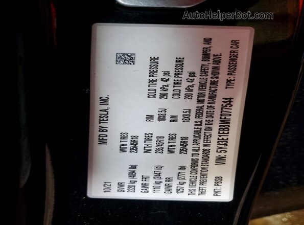5YJ3E1EB8MF077544 2021 TESLA MODEL Черный Вид подкапотного пространства