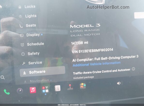 5YJ3E1EB8MF902014 2021 TESLA MODEL 3 White Vista interior de 360 grados