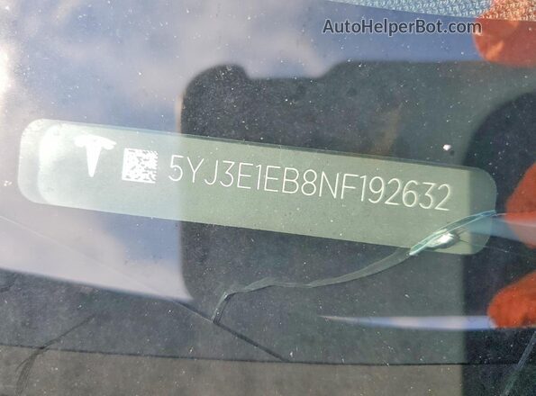 5YJ3E1EB8NF192632 2022 TESLA MODEL Синий Вид подкапотного пространства