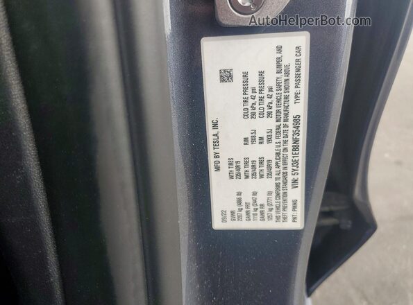 5YJ3E1EB8NF354985 2022 TESLA MODEL Gray Engine compartment view