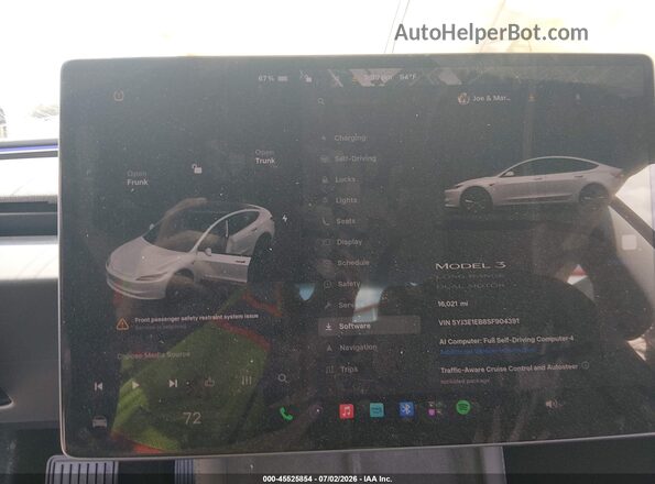5YJ3E1EB8SF904391 2025 TESLA MODEL 3 Белый Вид задних сидений