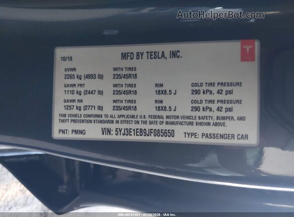 5YJ3E1EB9JF085650 2018 TESLA MODEL 3 Gray Շարժիչի բաժամունքի տեսք