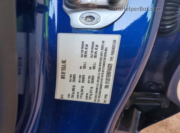 5YJ3E1EB9KF454329 2019 TESLA MODEL Blue VIN კოდის სტიკერის ხედი