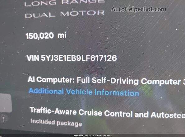 5YJ3E1EB9LF617126 2020 TESLA MODEL 3 Red Widok wnętrza 360 stopni