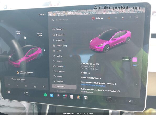 5YJ3E1EB9LF617126 2020 TESLA MODEL 3 Red Widok tylnych siedzeń