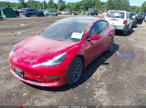 5YJ3E1EB9NF113968 2022 TESLA MODEL 3 Red Առջևի ձախ երեք քառորդ տեսարան