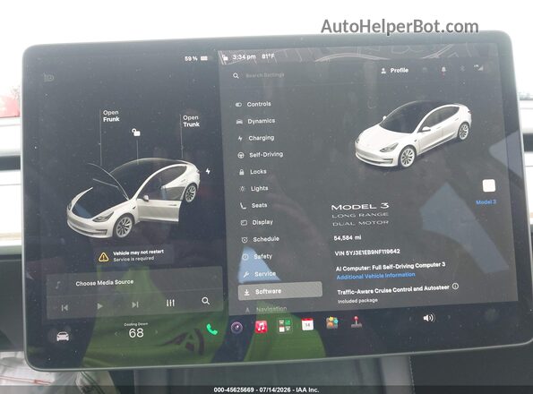 5YJ3E1EB9NF119642 2022 TESLA MODEL 3 White 