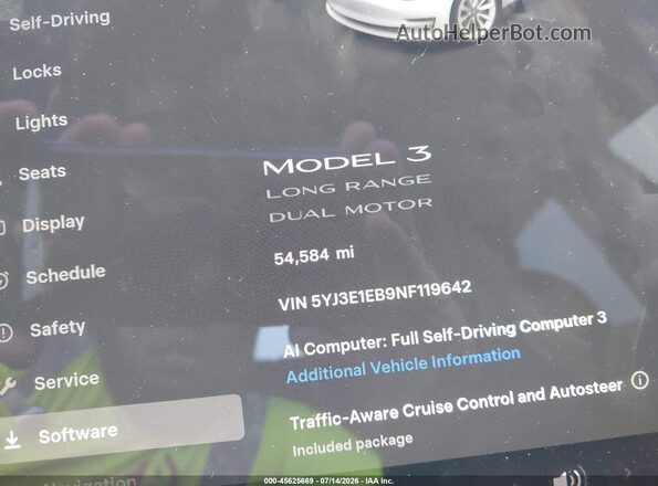 5YJ3E1EB9NF119642 2022 TESLA MODEL 3 White 