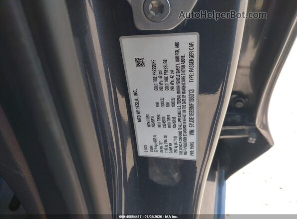5YJ3E1EB9NF156013 2022 TESLA MODEL 3 Gray Вид підкапотного простору