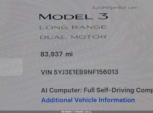 5YJ3E1EB9NF156013 2022 TESLA MODEL 3 Gray 
