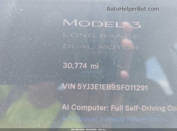 5YJ3E1EB9SF011291 2025 TESLA MODEL 3 Gray 