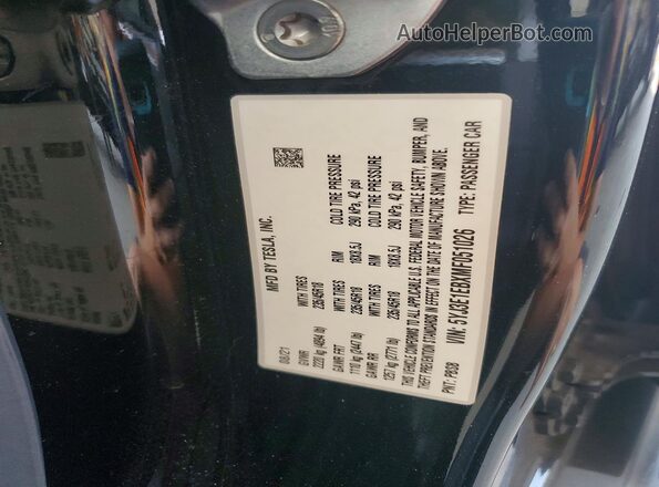 5YJ3E1EBXMF051026 2021 TESLA MODEL Черный Вид подкапотного пространства