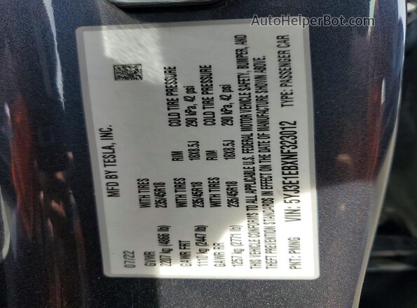 5YJ3E1EBXNF323012 2022 TESLA MODEL Серый Вид подкапотного пространства