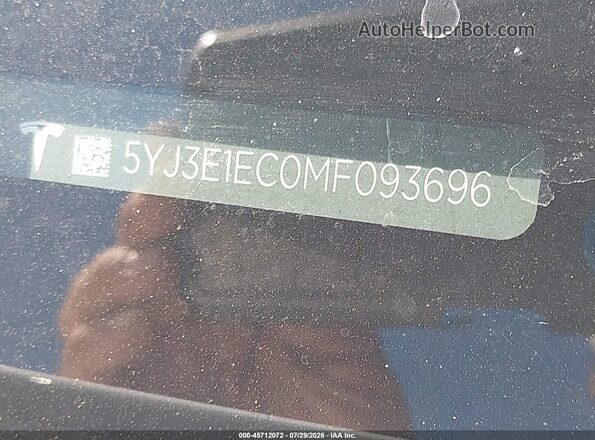 5YJ3E1EC0MF093696 2021 TESLA MODEL 3 White Вид підкапотного простору
