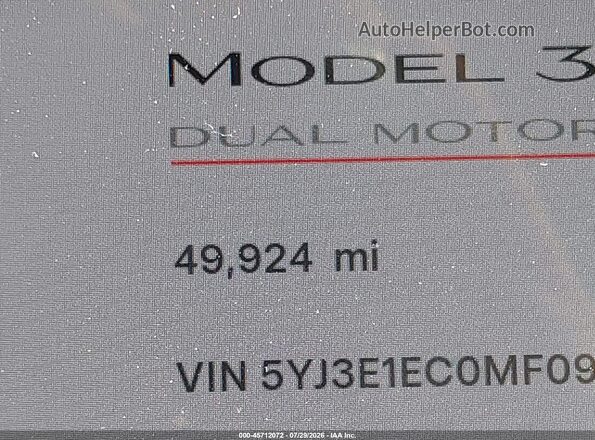5YJ3E1EC0MF093696 2021 TESLA MODEL 3 White 
