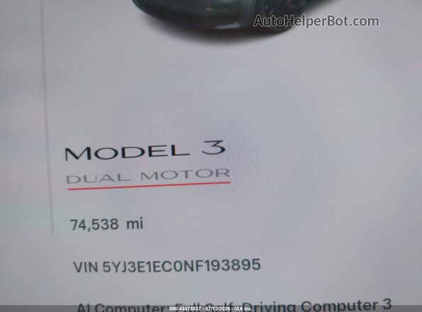 5YJ3E1EC0NF193895 2022 TESLA MODEL 3 Gray 