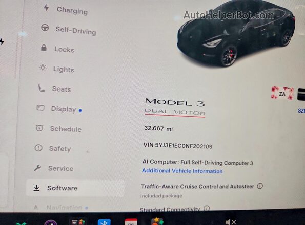 5YJ3E1EC0NF202109 2022 TESLA MODEL Gray Widok zestawu wskaźników
