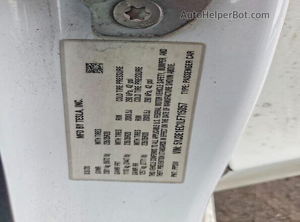 5YJ3E1EC1LF715057 2020 TESLA MODEL White ძრავის განყოფილების ხედი