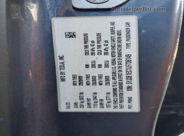 5YJ3E1EC1LF736149 2020 TESLA MODEL Gray Engine compartment view