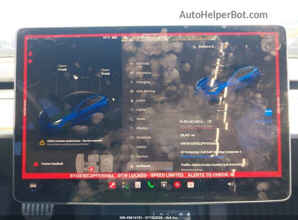 5YJ3E1EC2PF515584 2023 TESLA MODEL 3 Blue Vista de los asientos traseros
