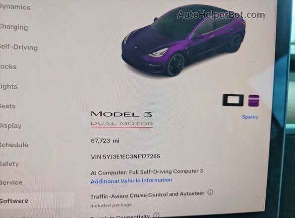 5YJ3E1EC3NF177285 2022 TESLA MODEL Gray Widok zestawu wskaźników