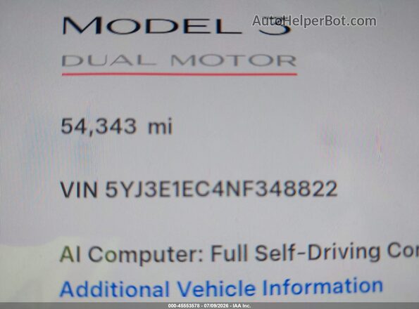 5YJ3E1EC4NF348822 2022 TESLA MODEL 3 Gray Панорамний вид салону 360°