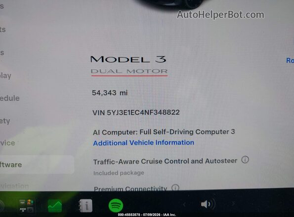 5YJ3E1EC4NF348822 2022 TESLA MODEL 3 Gray Вид задніх сидінь