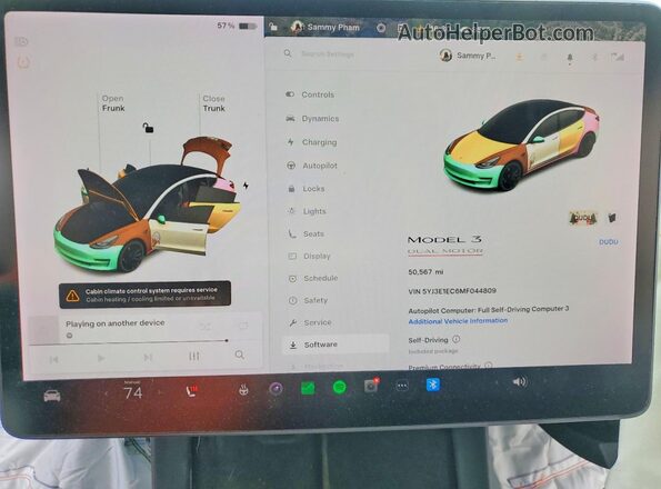 5YJ3E1EC6MF044809 2021 TESLA MODEL White Սարքավորումների վահանակի տեսք