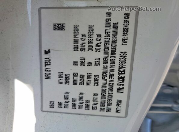 5YJ3E1EC7PF503494 2023 TESLA MODEL Белый Вид подкапотного пространства