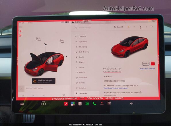 5YJ3E1EC8MF044035 2021 TESLA MODEL 3 Красный Вид задних сидений