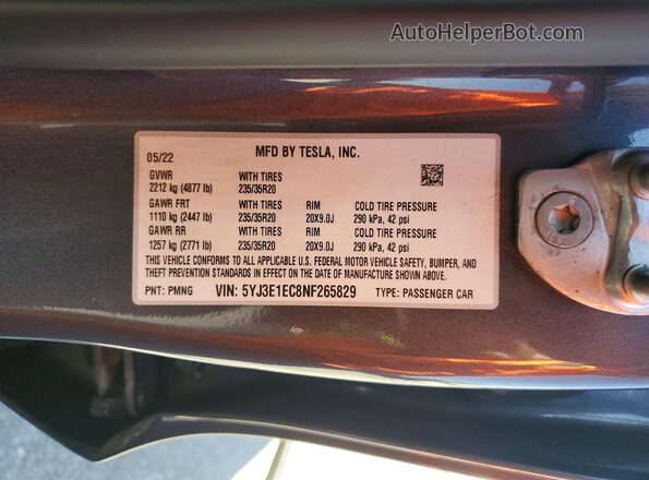 5YJ3E1EC8NF265829 2022 TESLA MODEL Charcoal ძრავის განყოფილების ხედი