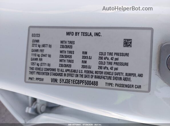 5YJ3E1EC8PF500488 2023 TESLA MODEL 3 White Widok komory silnika