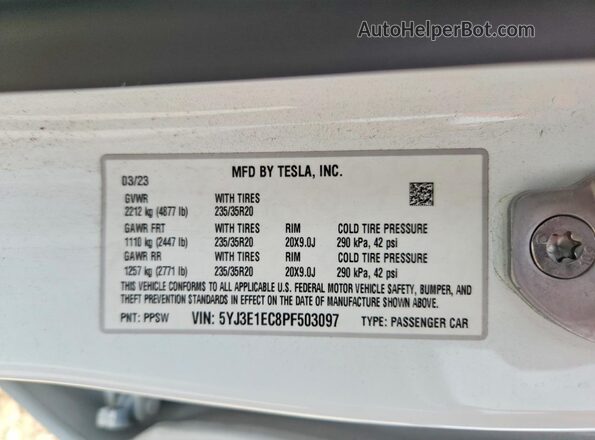 5YJ3E1EC8PF503097 2023 TESLA MODEL White Вид підкапотного простору