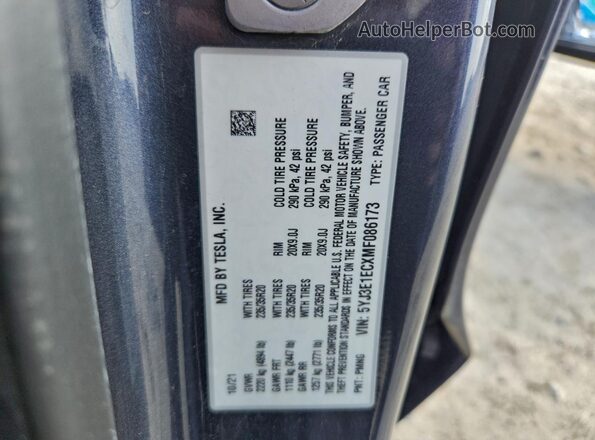 5YJ3E1ECXMF086173 2021 TESLA MODEL 3 Gray Widok komory silnika