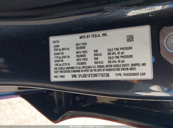 5YJ3E1ET2RF770738 2024 TESLA MODEL 3 Burgundy Engine compartment view