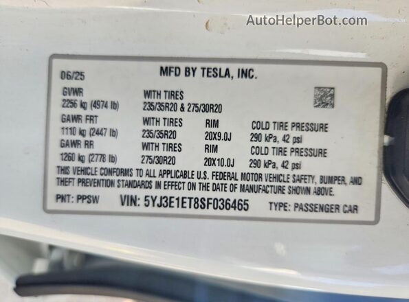 5YJ3E1ET8SF036465 2025 TESLA MODEL Белый Вид подкапотного пространства