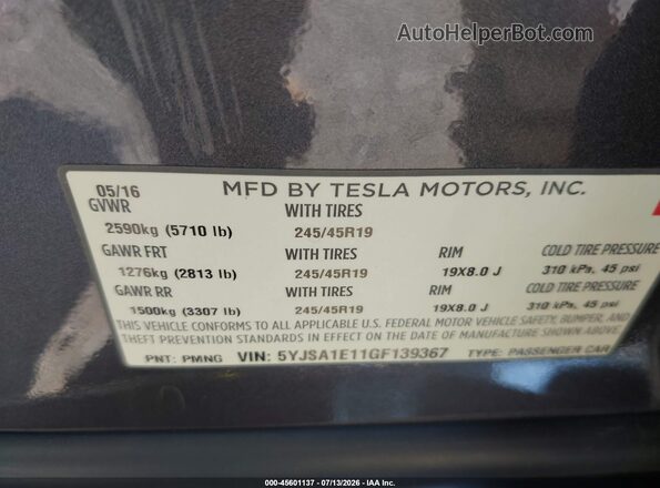 5YJSA1E11GF139367 2016 TESLA MODEL S Gray ძრავის განყოფილების ხედი
