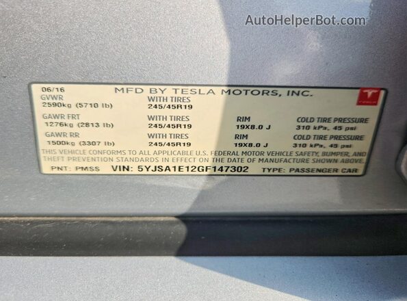 5YJSA1E12GF147302 2016 TESLA MODEL Silver Engine compartment view