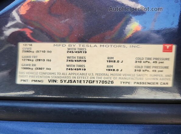 5YJSA1E17GF170526 2016 TESLA MODEL Charcoal VIN կոդի պիտակի տեսք