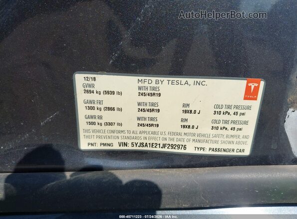 5YJSA1E21JF292976 2018 TESLA MODEL S Gray Engine compartment view