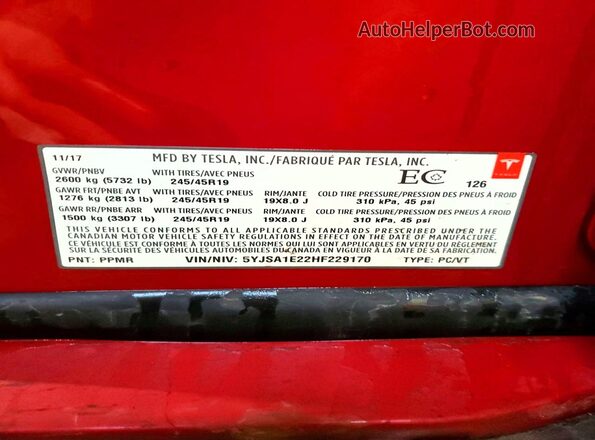 5YJSA1E22HF229170 2017 TESLA MODEL Красный Вид подкапотного пространства