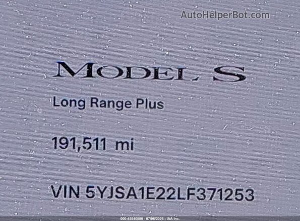 5YJSA1E22LF371253 2020 TESLA MODEL S Gray Widok tylnych siedzeń
